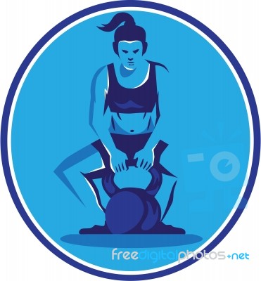 Female Trainer Lifting Kettleball Circle Retro Stock Image