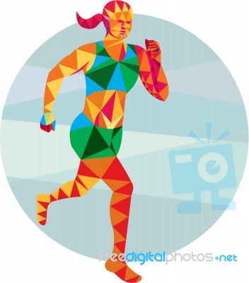 Female Triathlete Marathon Runner Low Polygon Stock Image