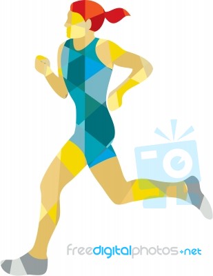 Female Triathlete Marathon Runner Low Polygon Stock Image