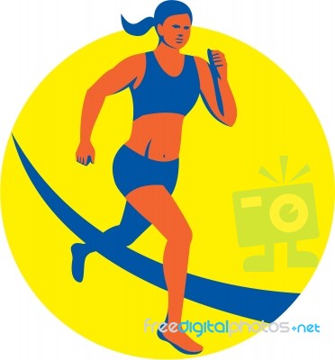 Female Triathlete Marathon Runner Retro Stock Image