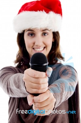 Female Wearing Christmas Hat Stock Photo