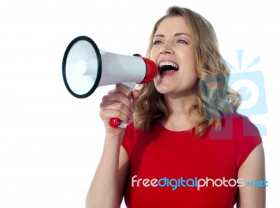 Female With Megaphone Stock Photo