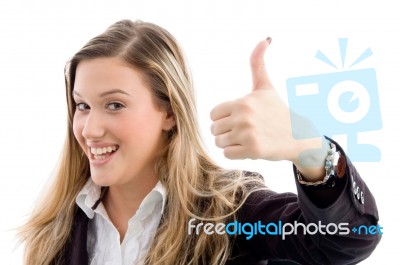 Female With Thumbs Up Stock Photo