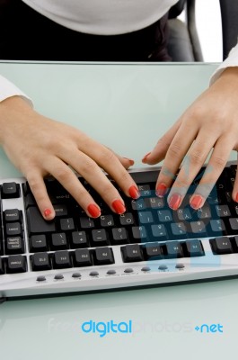 Female working keyboard Stock Photo