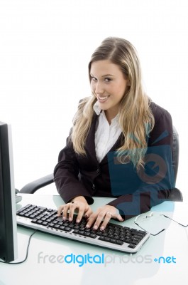 Female Working On Computer Stock Photo