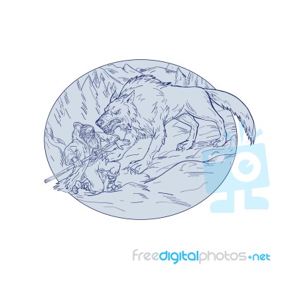 Fenrir Attacking Norse God Odin Drawing Color Stock Image