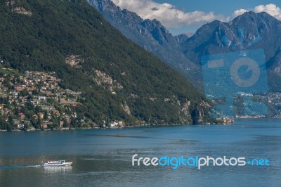 Ferry On Lake Lugano Stock Photo