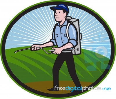 Fertilizer Sprayer Pump Spraying Cartoon Stock Image