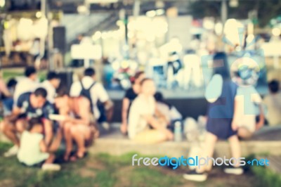 Festival Event With Blurred People Stock Photo