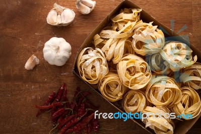 Fettuccine Pasta Italian Food Still Life Rustic Stock Photo