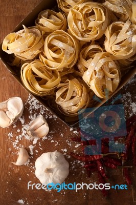 Fettuccine Pasta Italian Food Still Life Rustic Stock Photo