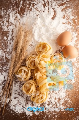 Fettuccine Pasta Italian Food Still Life Rustic Flat Lay Stock Photo