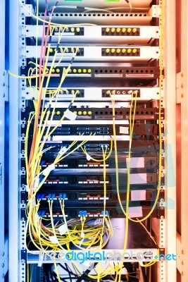 Fiber Optic With Servers In A Technology Data Center Stock Photo