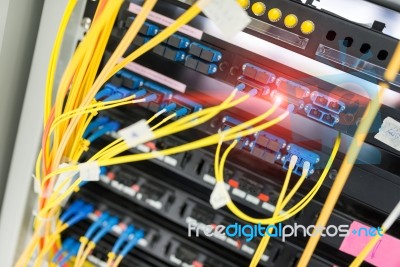 Fiber Optic With Servers In A Technology Data Center Stock Photo