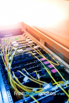 Fiber Optic With Servers In A Technology Data Center Stock Photo