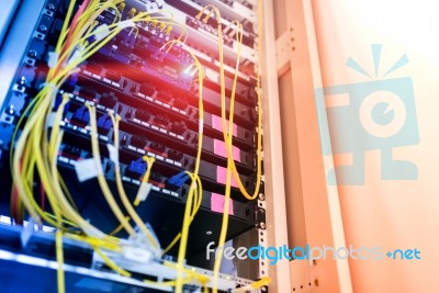 Fiber Optic With Servers In A Technology Data Center Stock Photo