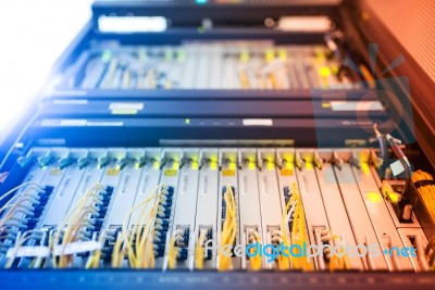 Fiber Optic With Servers In A Technology Data Center Stock Photo