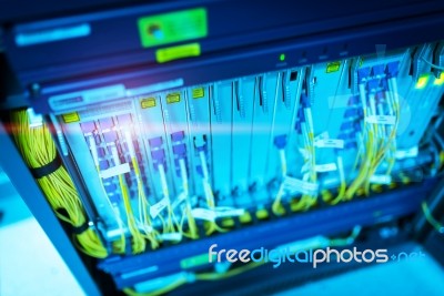 Fiber Optic With Servers In A Technology Data Center Stock Photo