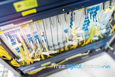 Fiber Optic With Servers In A Technology Data Center Stock Photo