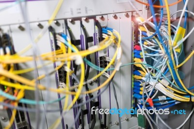 Fiber Optic With Servers In A Technology Data Center Stock Photo