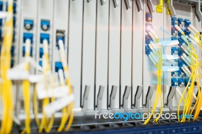 Fiber Optic With Servers In A Technology Data Center Stock Photo