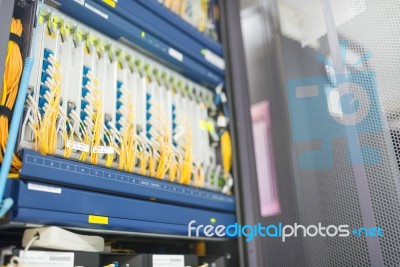 Fiber Optic With Servers In A Technology Data Center Stock Photo