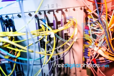 Fiber Optic With Servers In A Technology Data Center Stock Photo