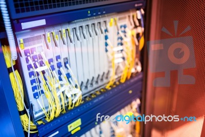 Fiber Optic With Servers In A Technology Data Center Stock Photo