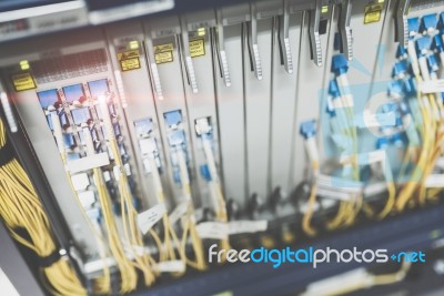 Fiber Optic With Servers In A Technology Data Center Stock Photo