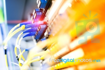 Fiber Optic With Servers In A Technology Data Center Stock Photo