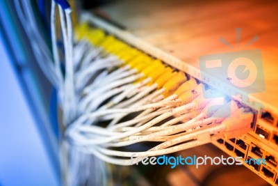 Fiber Optic With Servers In A Technology Data Center Stock Photo