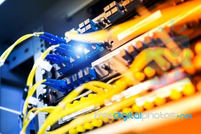 Fiber Optic With Servers In A Technology Data Center Stock Photo