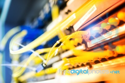 Fiber Optic With Servers In A Technology Data Center Stock Photo