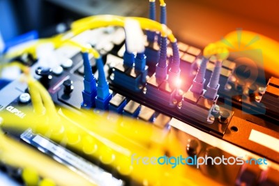 Fiber Optic With Servers In A Technology Data Center Stock Photo