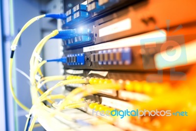 Fiber Optic With Servers In A Technology Data Center Stock Photo