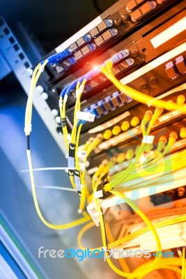 Fiber Optic With Servers In A Technology Data Center Stock Photo