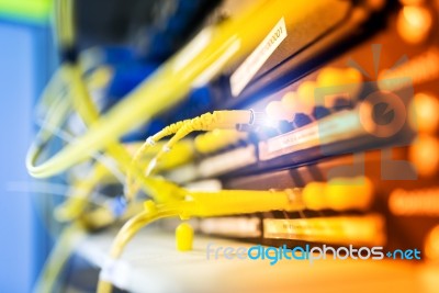 Fiber Optic With Servers In A Technology Data Center Stock Photo