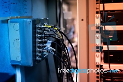 Fiber Optic With Servers In A Technology Data Center Stock Photo