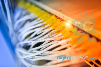 Fiber Optic With Servers In A Technology Data Center Stock Photo