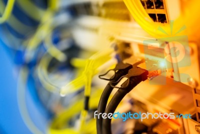 Fiber Optic With Servers In A Technology Data Center Stock Photo