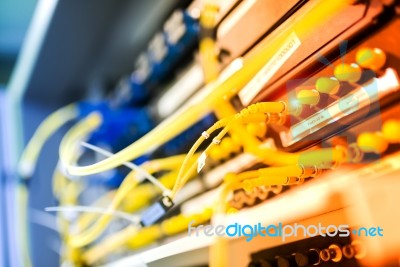 Fiber Optic With Servers In A Technology Data Center Stock Photo