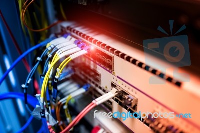 Fiber Optic With Servers In A Technology Data Center Stock Photo