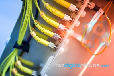 Fiber Optic With Servers In A Technology Data Center Stock Photo