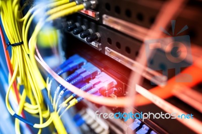 Fiber Optic With Servers In A Technology Data Center Stock Photo