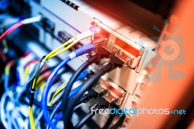 Fiber Optic With Servers In A Technology Data Center Stock Photo