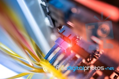 Fiber Optic With Servers In A Technology Data Center Stock Photo