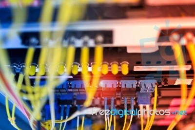 Fiber Optic With Servers In A Technology Data Center Stock Photo