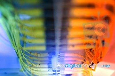 Fiber Optic With Servers In A Technology Data Center Stock Photo