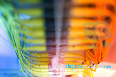 Fiber Optic With Servers In A Technology Data Center Stock Photo