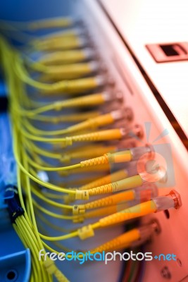 Fiber Optic With Servers In A Technology Data Center Stock Photo